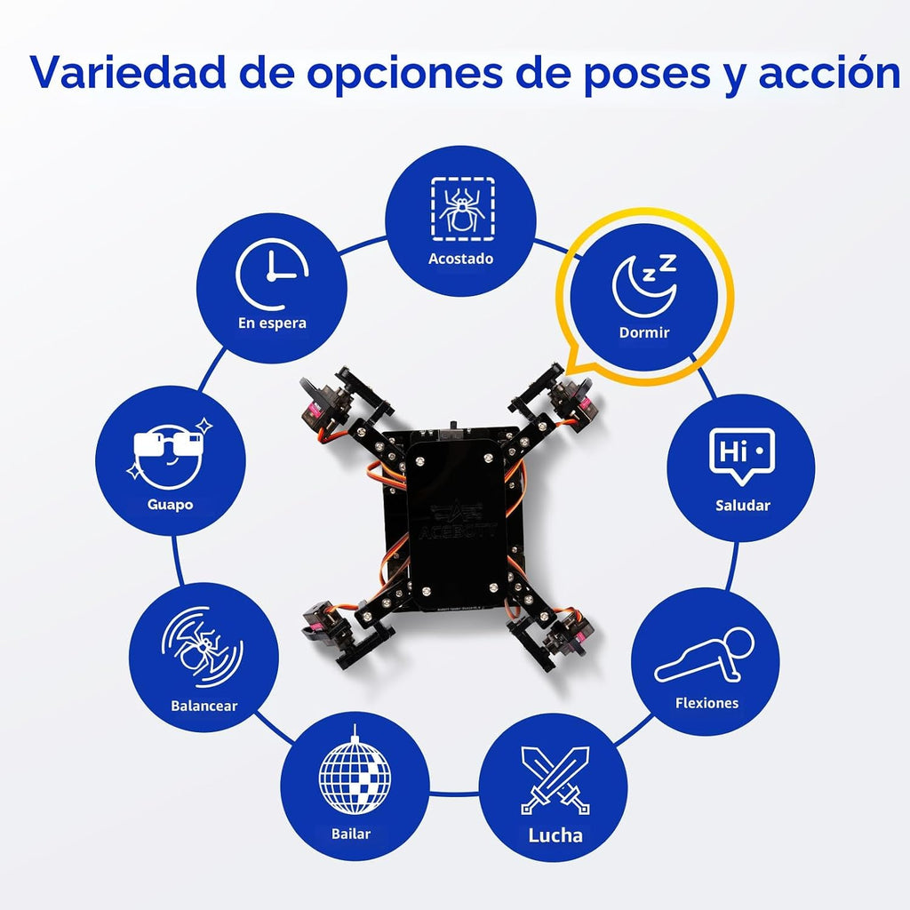 ACEBOTT STEM Kits de Robótica Científica para Adultos, Kit de Construcción de Robot Araña ESP8266, Control Remoto por Aplicación, Juguetes Educativos de Caminar y Rastrear Divertidos para Niños de 12+
