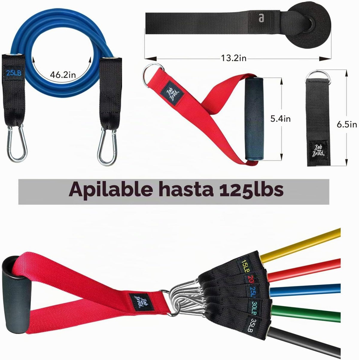 BOB AND BRAD Juego de bandas de resistencia, apilables de hasta 125-150 libras de bandas de entrenamiento con asas, anclaje de puerta y correas de tobillo, bandas de ejercicio resistentes para