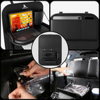 Paquete de 2 Organizadores Universales de Cuero Premium Plegables para Asiento Trasero de Automóvil con Bandeja de Mesa, Protector de Respaldo de Asiento de Automóvil con Bolsa de Basura