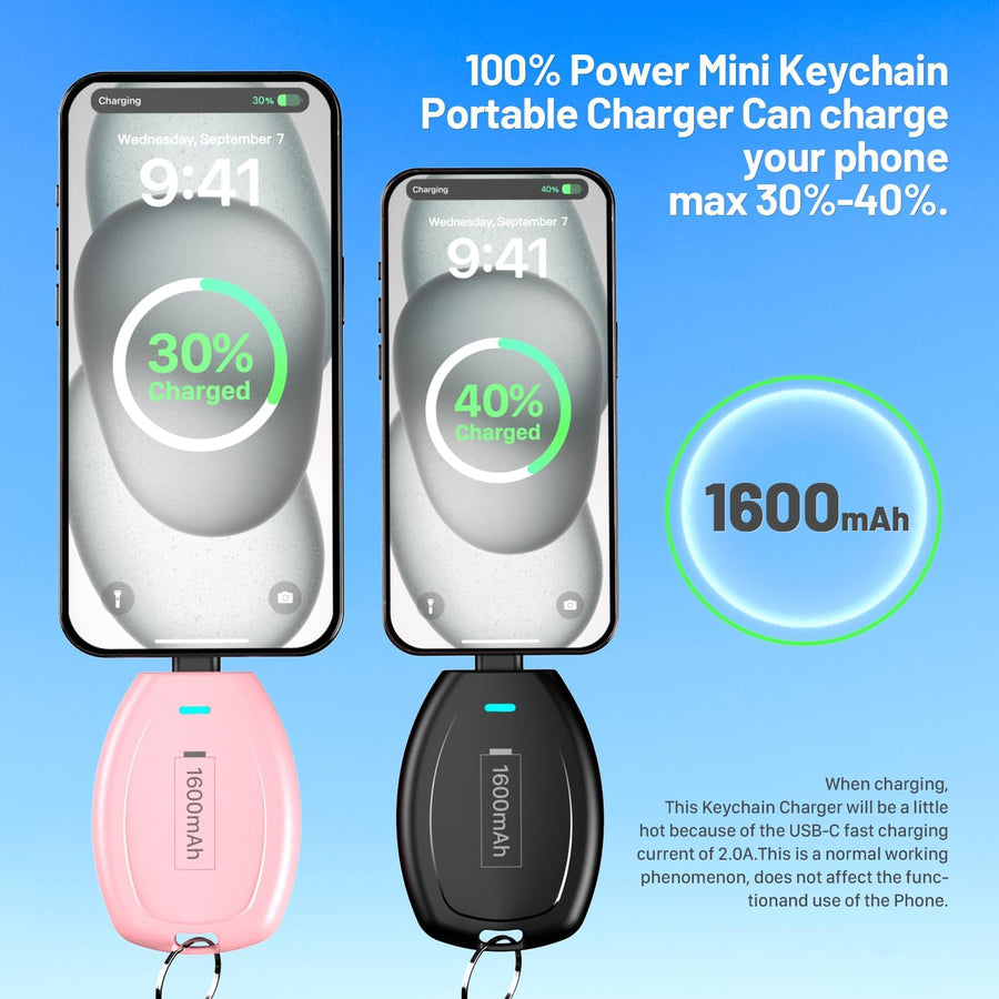 HUAENG Paquete de 2 llaveros USB C, cargador portátil, mini banco d...