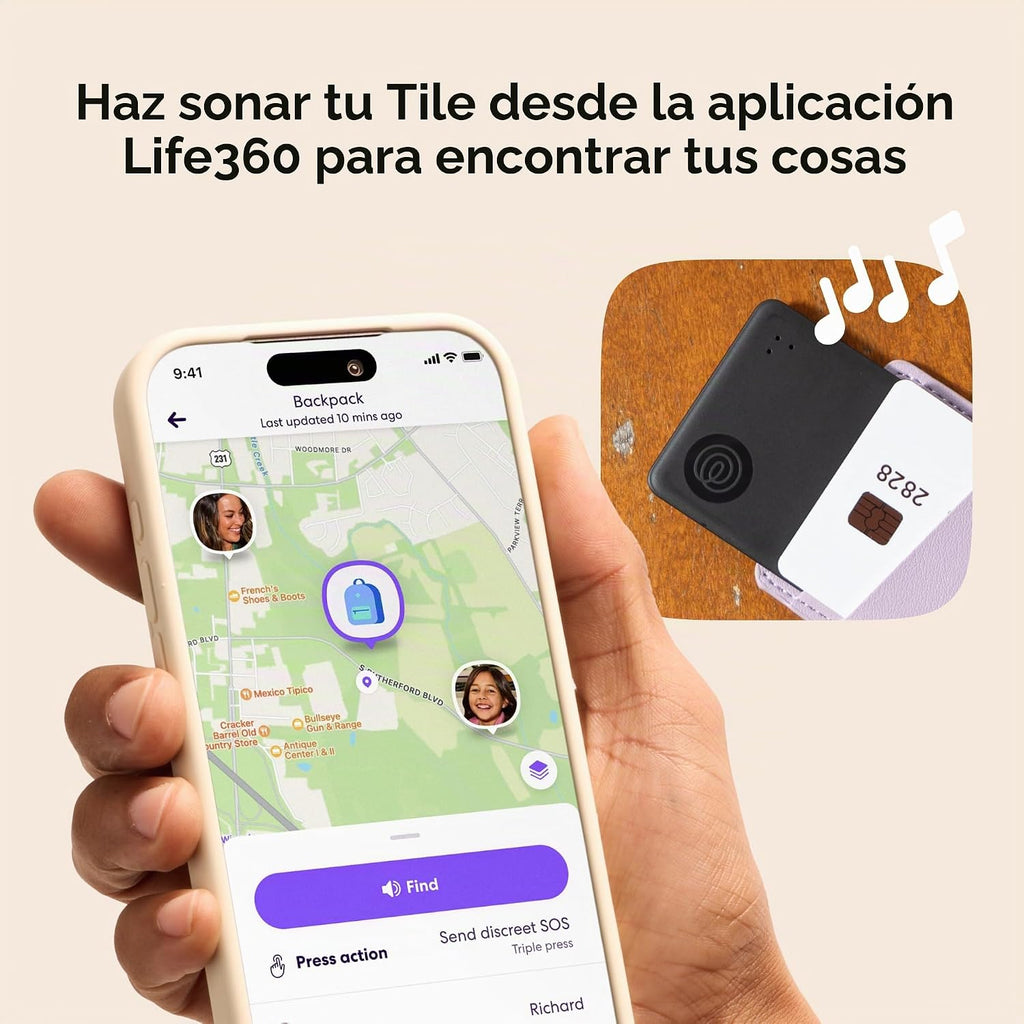 Life360 Tile Starter Pack - Rastreadores Bluetooth y buscadores de artículos para llaves, carteras y más. Compatible con iOS y Android. Buscador de teléfonos. Paquete de 2 (negro mate/delgado)