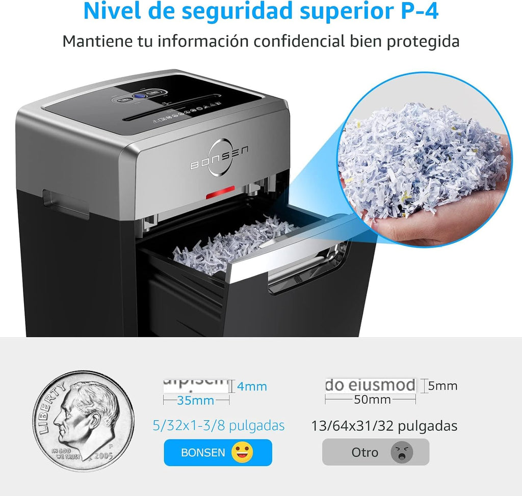 BONSEN Trituradora de papel resistente de alta seguridad P-4 de corte