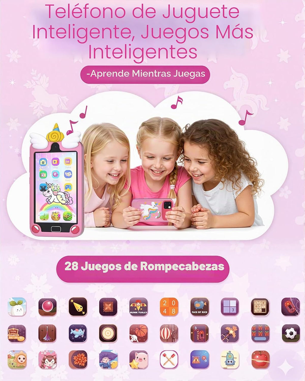 Teléfono inteligente para niños para niñas de 3 a 12 años, teléfonos de