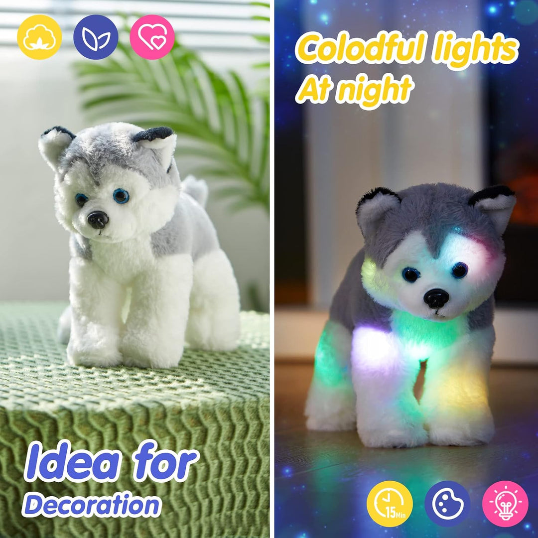 BSTAOFY Perro Husky de peluche iluminado de 12\u2019\u2019 con luce...