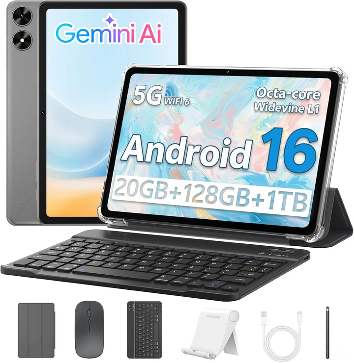 FIRYMID Tablet Android 16 de 10,1 pulgadas, 2 en 1 con teclado y ra...