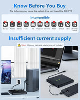 ORIGBELIE Unidad externa de CD\/DVD para portátil, 4 puertos USB y...
