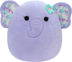 Squishmallows Original Elefante Púrpura Anjali de 20 Pulgadas con Orejas Tie-Dye y Flor - Peluche Jumbo Oficial de Jazwares