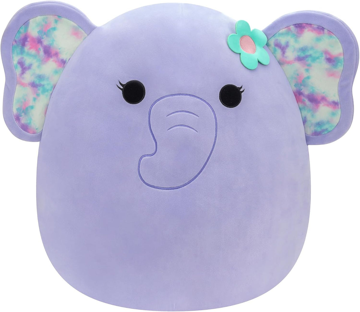 Squishmallows Original Elefante Púrpura Anjali de 20 Pulgadas con Orejas Tie-Dye y Flor - Peluche Jumbo Oficial de Jazwares