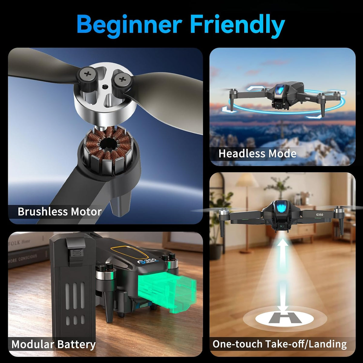 Drones con cámara 1080P para adultos, Drone RC con control remoto de