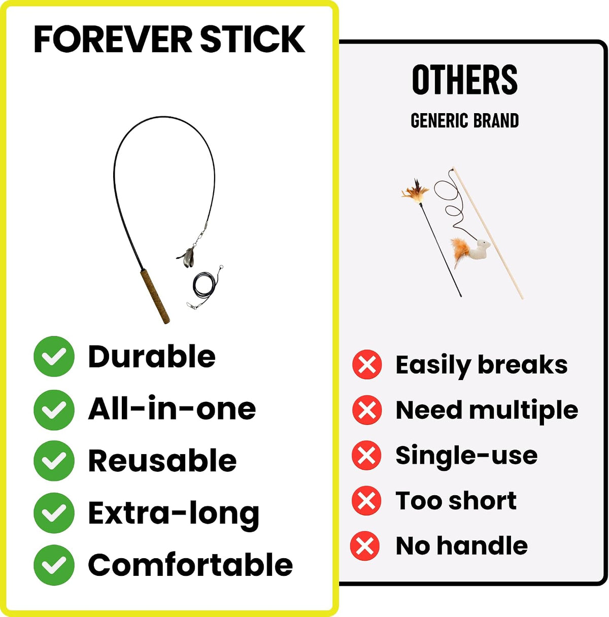Forever Stick - Varita irrompible para gato, juguete de plumas duradero