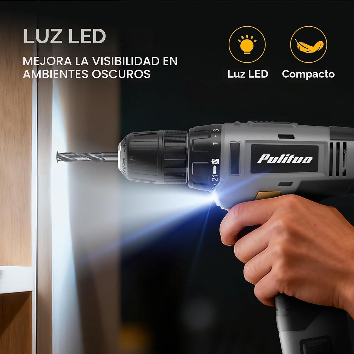 PULITUO Juego de taladro inalámbrico amarillo de 12 V, kit de herramientas para el hogar de 149 piezas con taladro eléctrico y caja de herramientas de almacenamiento, para reparación del hogar, mejora
