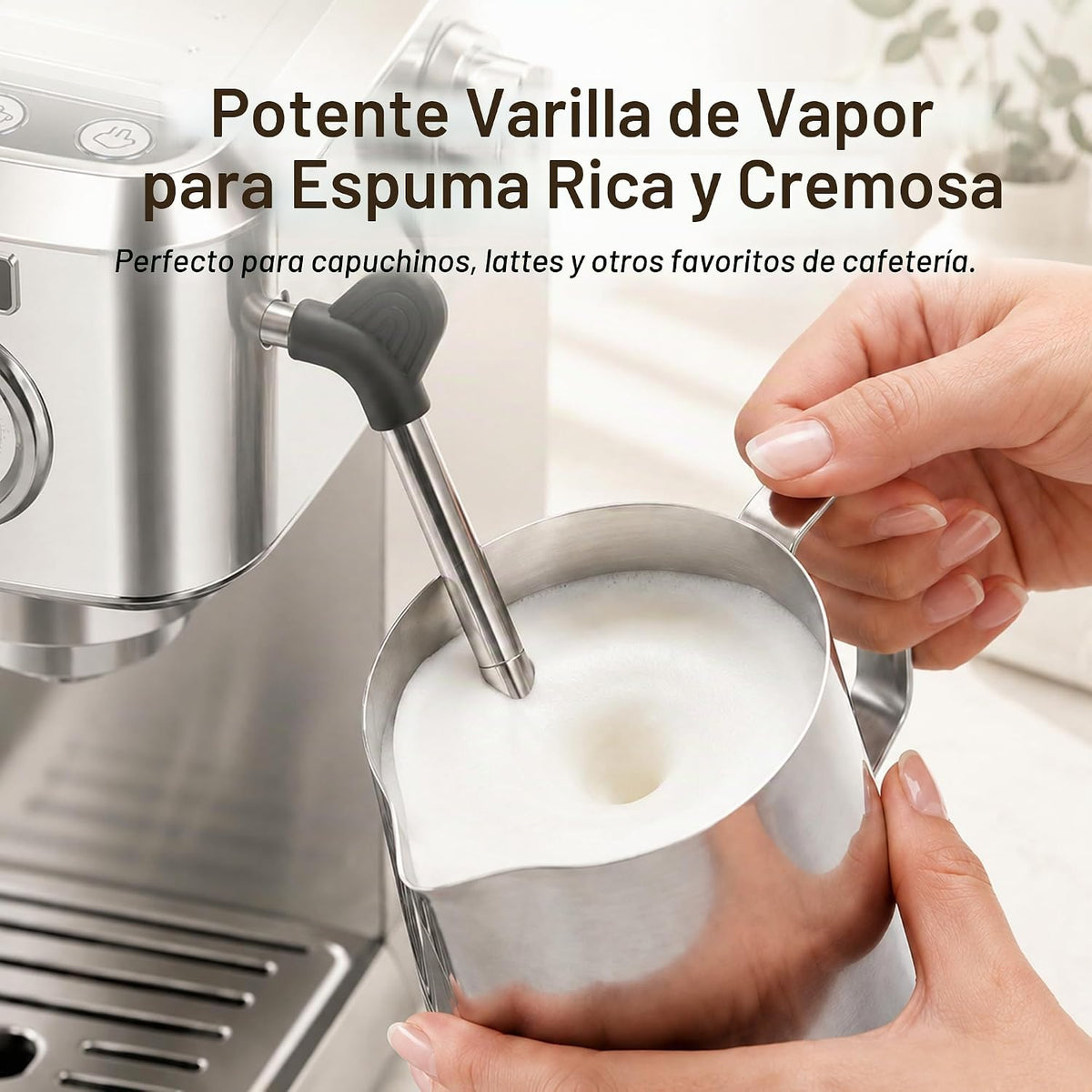 MEGAWISE Máquina de café expreso de 20 bares | Cafetera compacta de acero inoxidable con espumador de leche de vapor, tanque extraíble | Máquina de café con leche de capuchino para el hogar, color