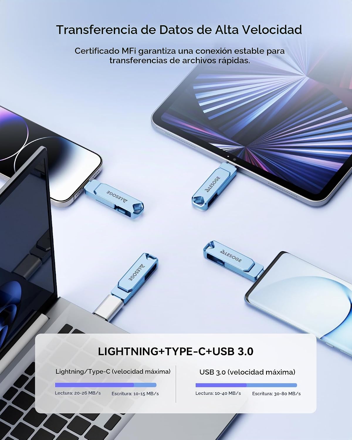 Unidad flash de 256 GB con certificación MFi para iPhone Photo Stic...