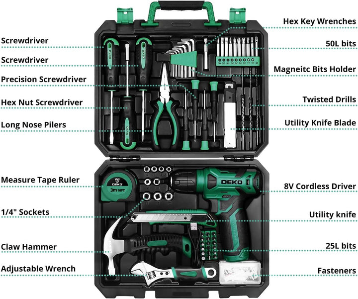 Kit de herramientas: Taladro inalámbrico de 8V, caja de herramienta...
