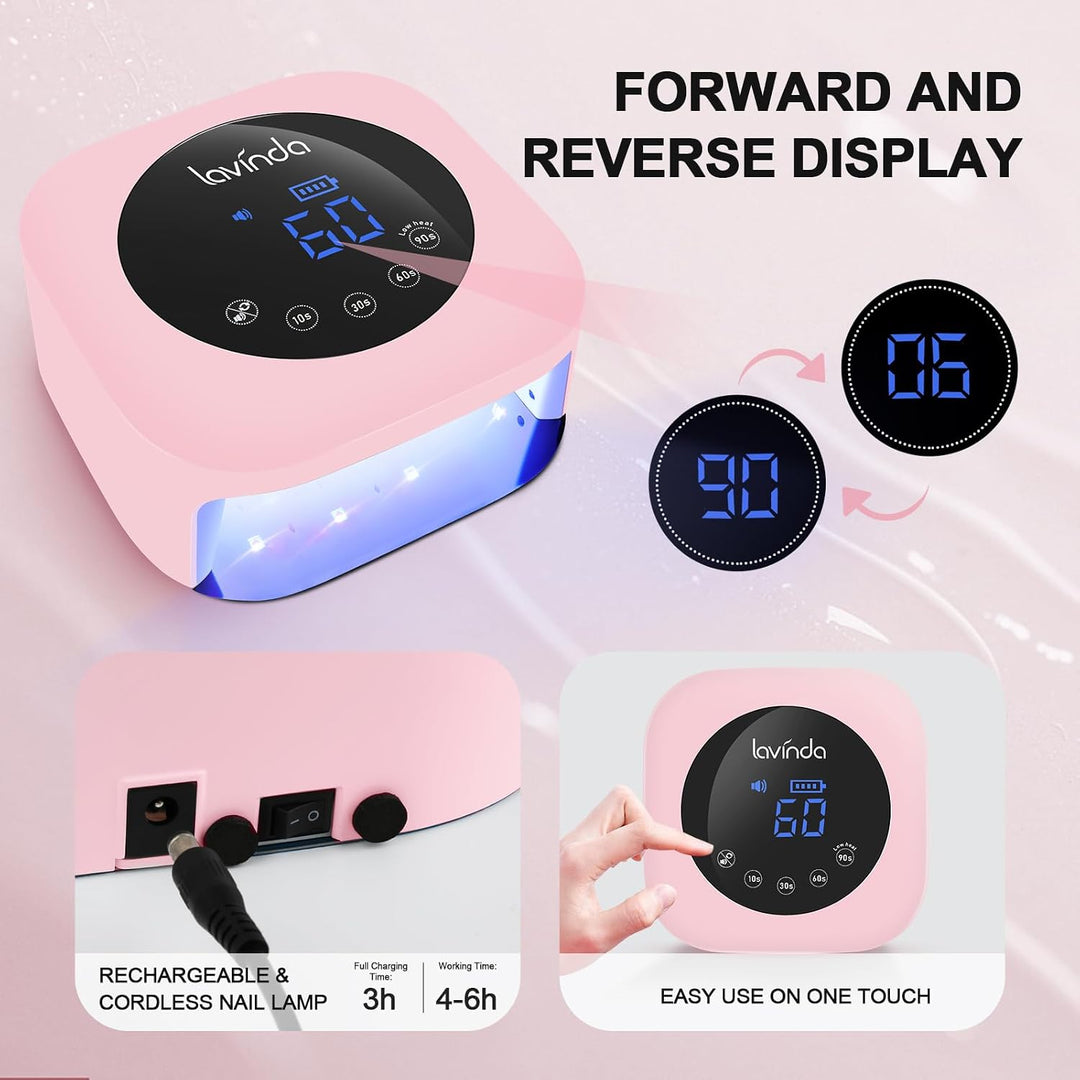 Lavinda Lámpara de uñas LED UV de 54 W, luz de uñas de gel inalámbr...