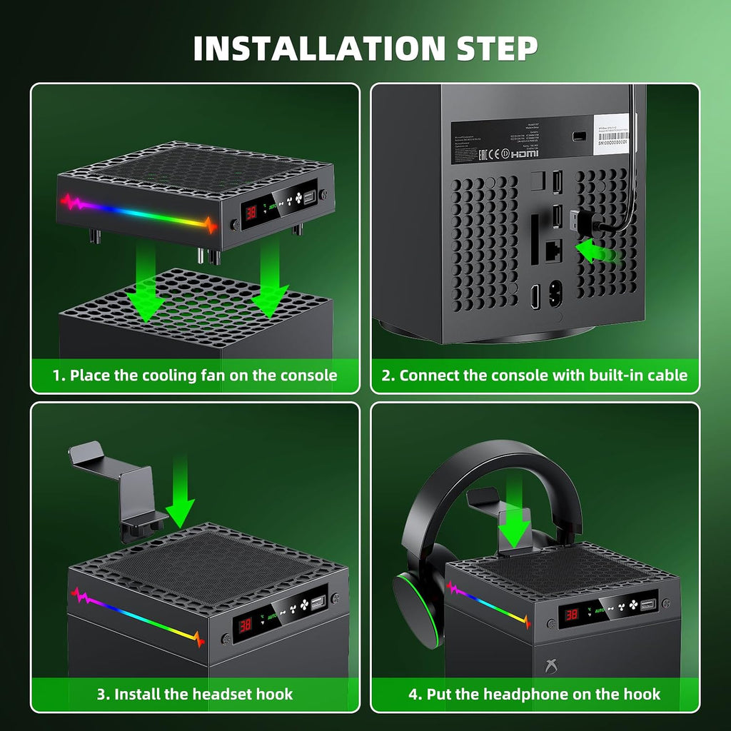 Auto Ventilador de Enfriamiento para Xbox Series X con Pantalla LED de Temperatura y 9 Luces RGB