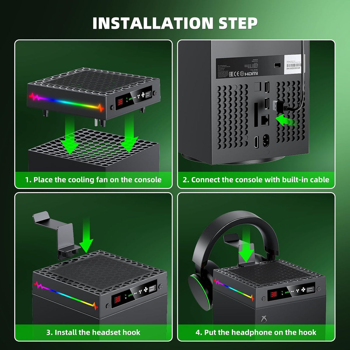 Auto Ventilador de Enfriamiento para Xbox Series X con Pantalla LED de Temperatura y 9 Luces RGB