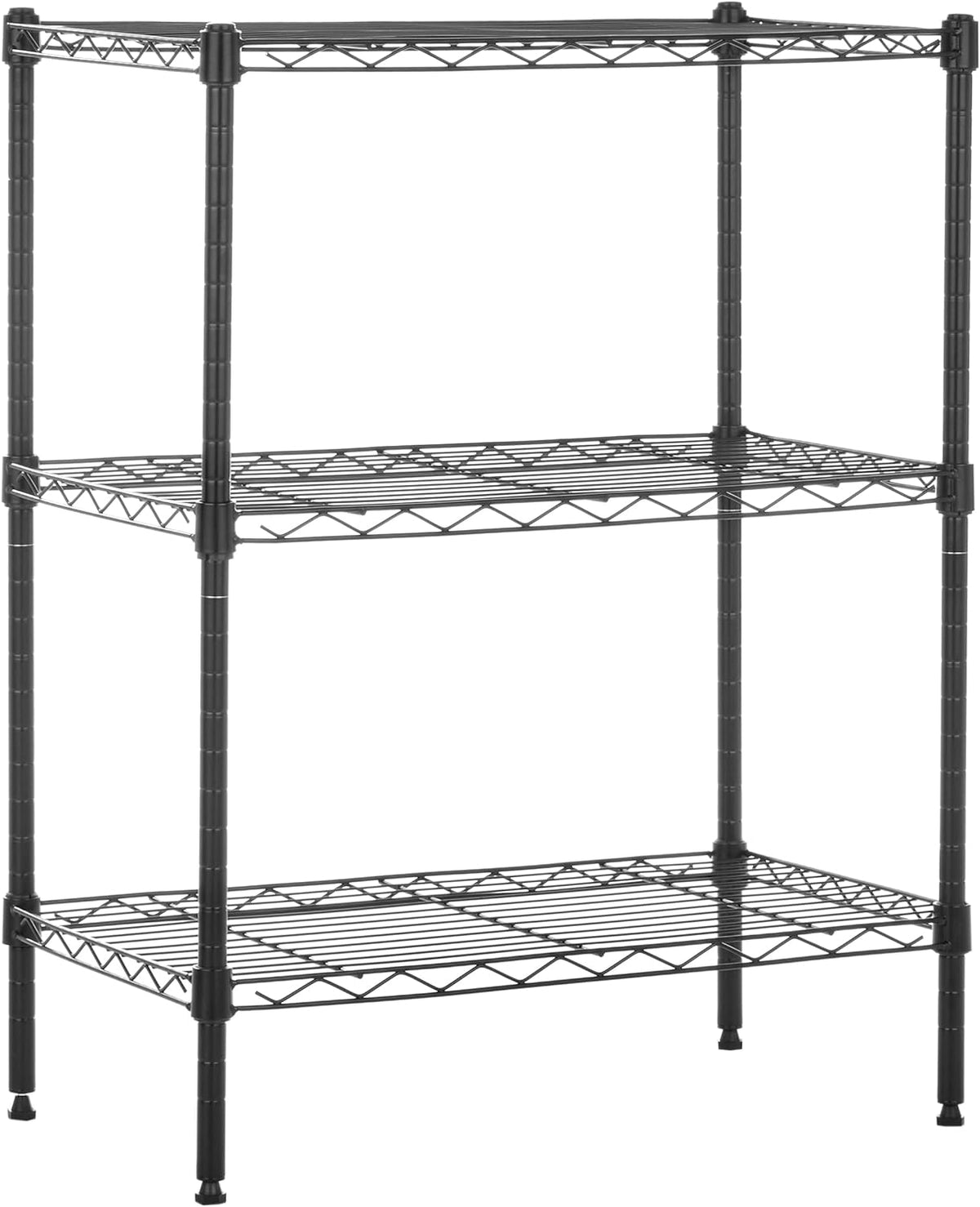 Amazon Basics 3-estante ajustable, unidad de almacenamiento de alta resistencia (capacidad de carga de 250 lbs por estante), rack de alambre organizador de acero, negro (23.3L x 13.4W x 30H)