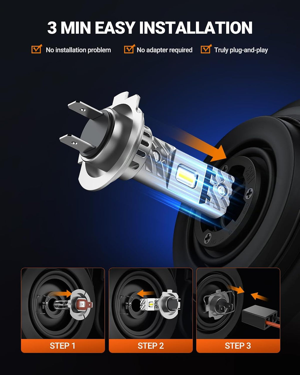 SEALIGHT H7 Bombillas 80000LM Ultra-Brillantes S6 H7 para ATV Sin Requisito de Adaptador Sin Cableado, Luz Blanca 6500K, Vida útil de más de 60000 h, Plug-N-Play, Ensambles de Luz Marcadora, Paquete de 2