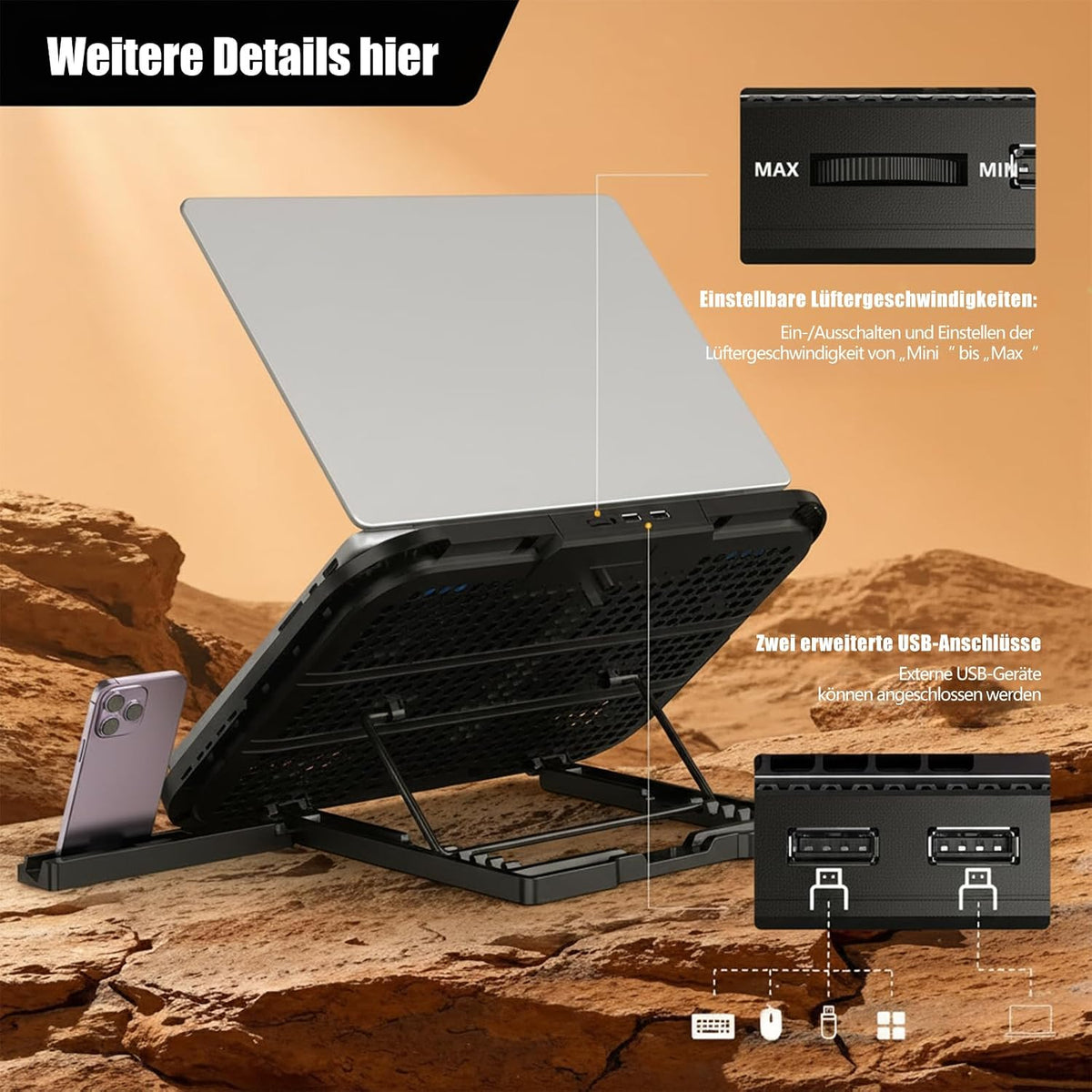 Almohadilla de refrigeración para laptop con 3 ventiladores silenci...