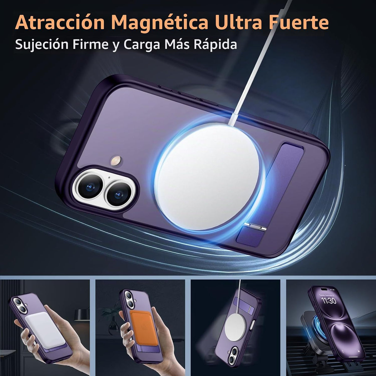 SPIDERCASE - Funda magnética para iPhone 16, soporte integrado, color