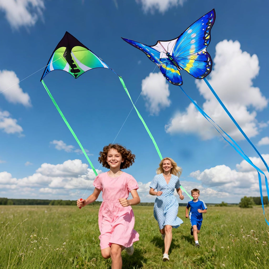 Paquete de 3 cometas para niños y adultos, fácil de volar mariposa pulpo cometa para principiantes, cometas de playa grandes para juegos y actividades al aire libre familiares