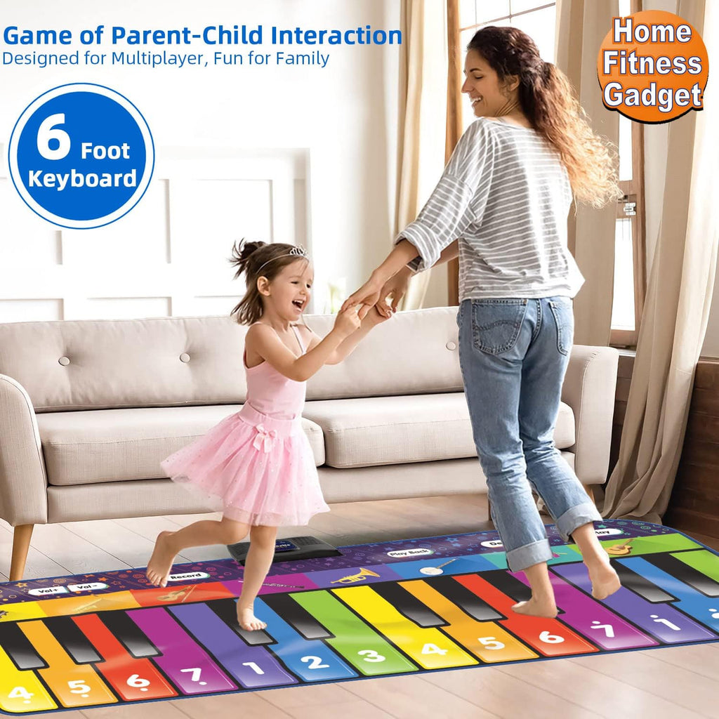 SUNLIN Alfombrilla de piano de suelo de 6 pies para niños y niños, tapete de piano gigante, 24 teclas, 10 canciones integradas, 8 sonidos de instrumentos, grabación y reproducción, folleto de