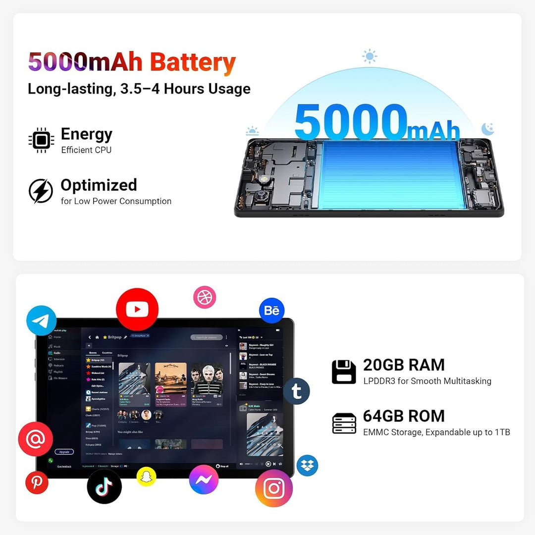 Tablet Android 15 de 10 pulgadas, 20 GB de RAM 64 GB ROM 1 TB expan...