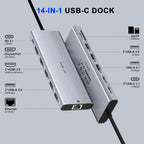Estación de acoplamiento USB-C 14 en 1, 140 W PD 3.1, pantalla triple