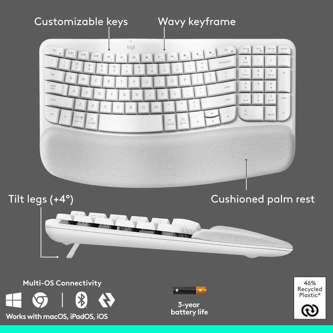Logitech Wave Keys &amp; Lift Vertical Mouse - Combo de teclado y m...