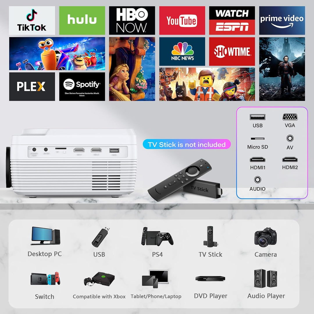 Proyector Bluetooth Full HD WiFi Reproductor de DVD integrado, 1200...