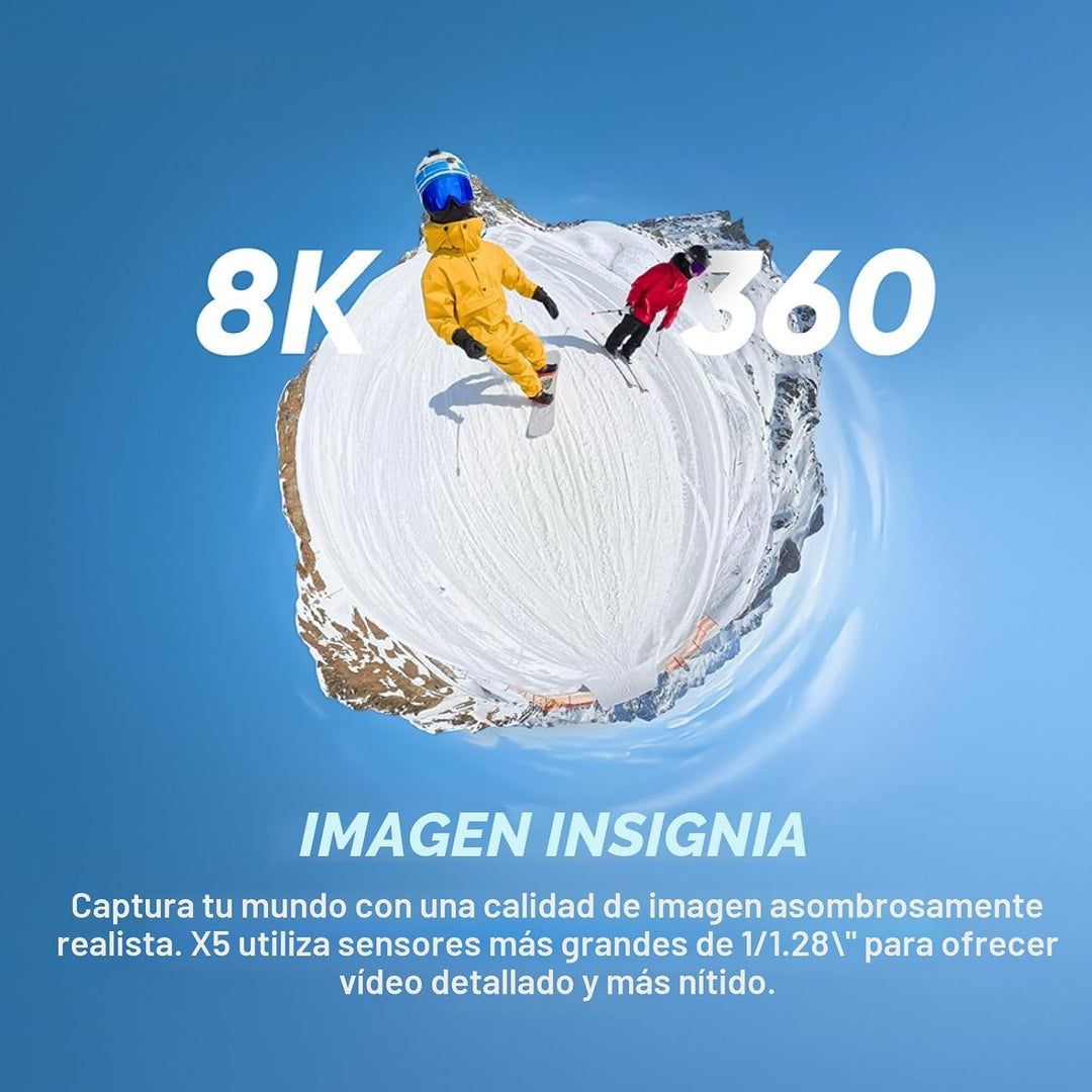 Insta360 Paquete de esquí X5 - Cámara impermeable 8K 360, efecto se...