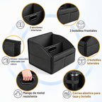 Organizador de Almacenamiento para Coche [ACTUALIZADO 2025] Cesta Caddy de Cuero para Coche para Piso del Asiento Delantero Asientos Traseros Mango de Metal 6 Compartimentos Hebillas de Correas