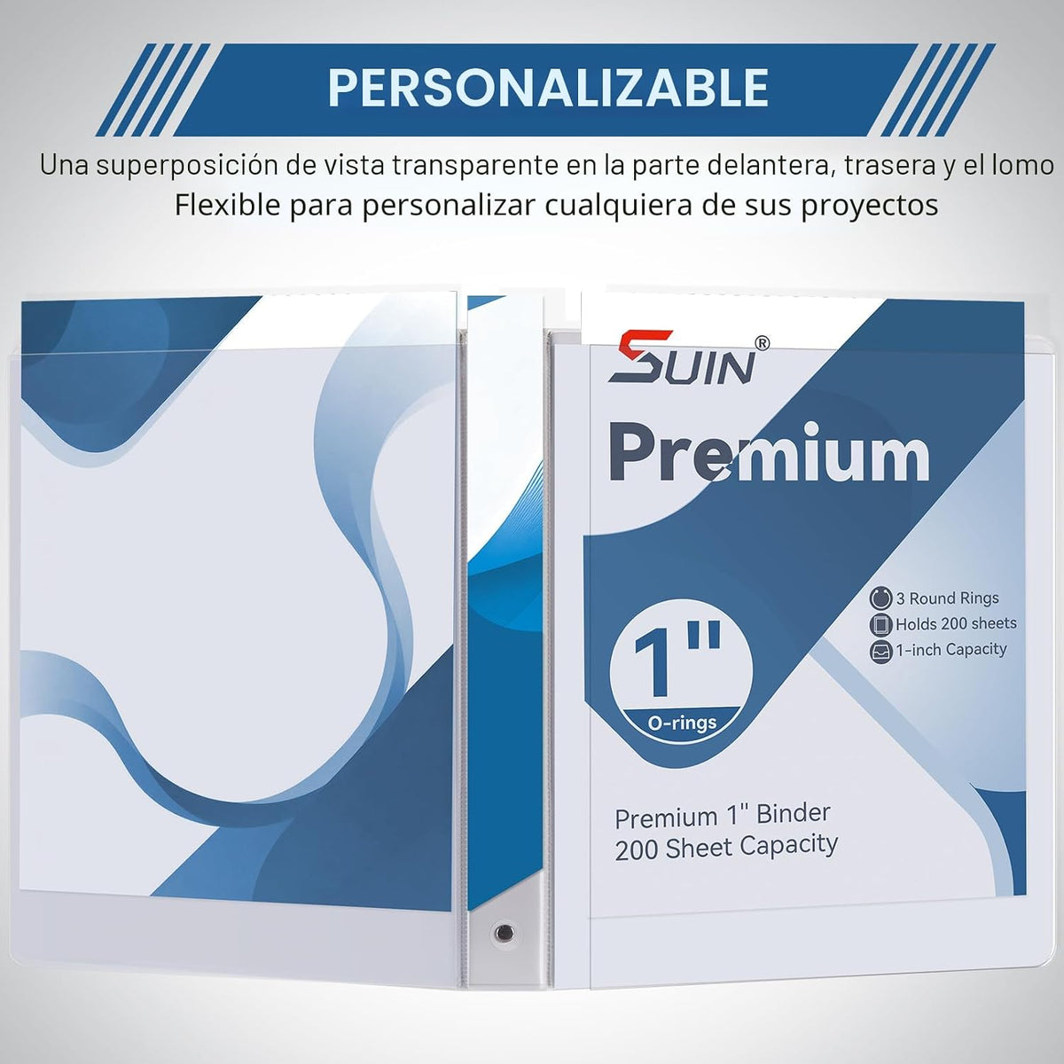 SUIN Carpeta de 3 anillos de 1 pulgada con 2 bolsillos, carpetas transparentes personalizables para letras de EE. UU. de 8.5 x 11 pulgadas, sin PVC, carpeta de 1 pulgada para oficina, hogar y escuela, color blanco, paquete de 6