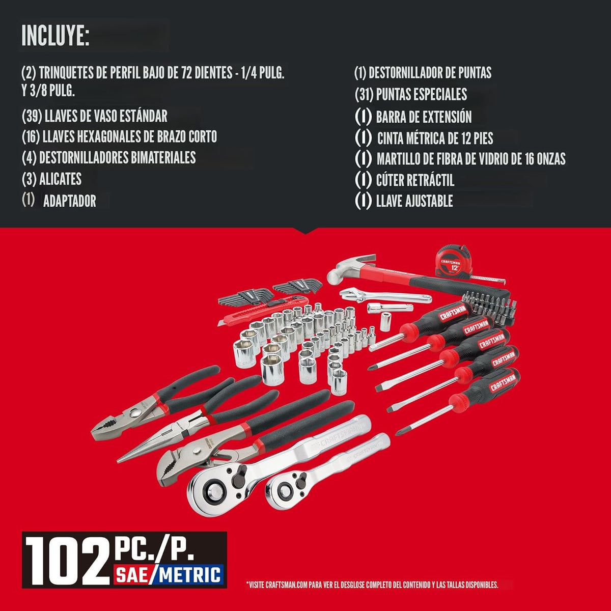 CRAFTSMAN Kit de herramientas de 102 piezas para el hogar y el auto...