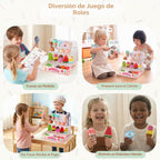 Ehome - Juguete plegable de helado para niños, juego de comida con pantalla de almacenamiento, juego de helados para niños pequeños, regalos de cumpleaños para niñas de 3 a 6 años (rosa)