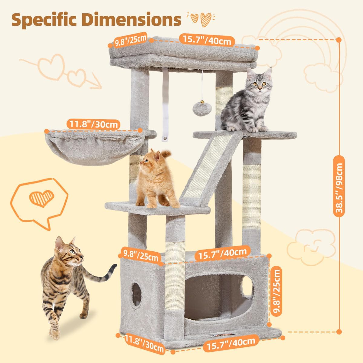 Taoqimiao Árbol para gatos, torre de gato de 38.5 pulgadas para gatos de
