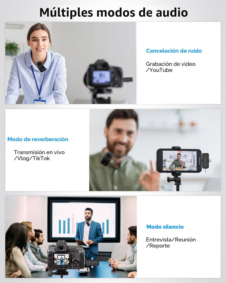 PQRQP, micrófono 3 en 1 para iPhone\/Android\/cámara, inalámbrico,...