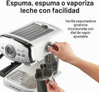 Hamilton Beach Slide & Lock - Máquina de café expreso con espumador de leche, varita de vapor para capuchino y café con leche, bomba de 15 barras y dos boquillas, depósito extraíble, compacto, diseño