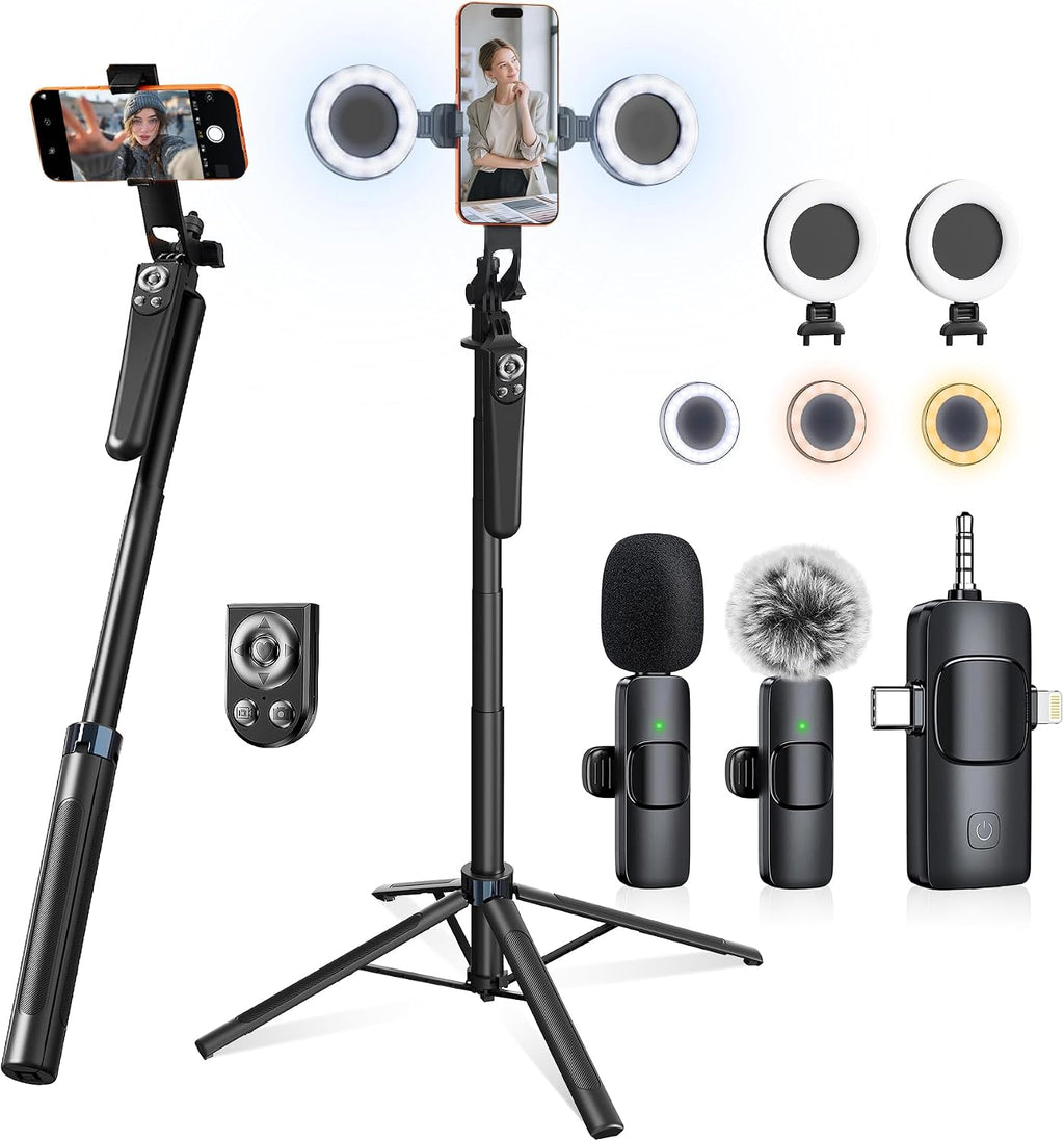 Content Creator Essentials Kit de vlogging para iPhone, trípode y micrófono
