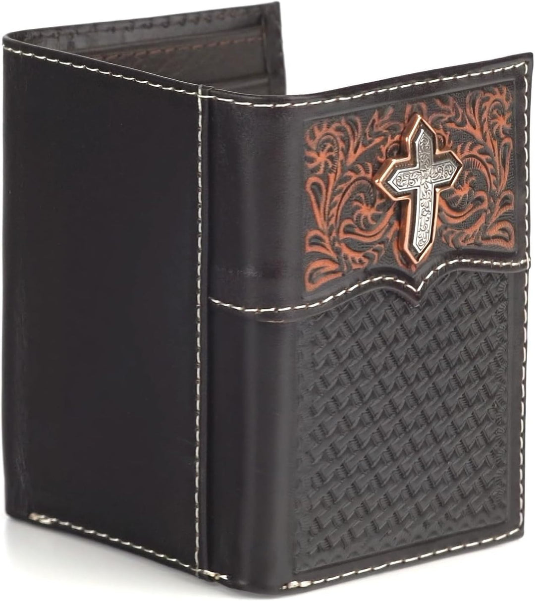 ARIAT Western Wallet Mens Trifold Cross Filigrana Marrón Medio A355...