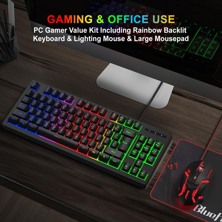 BlueFinger Combo de teclado RGB para juegos de 87 teclas y mouse re...