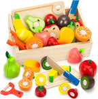 Set de Alimentos de Madera para Jugar de Juegos de Rol para Niños Pequeños Accesorios de Cocina Juguetes Fruta para Cortar Regalo para Niños Niñas Juguetes Educativos Montessori