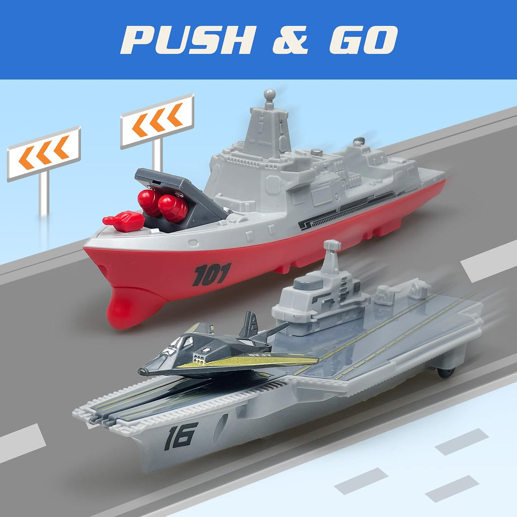 Juego de Juguetes de Portaaviones, Juguetes Militares, Lanza Batalla Naval con 12 Piezas de Soldaditos Verdes, 3 Pequeños Aviones de Juguete, 3 Barcos de Juguete, Juguetes del Ejército para