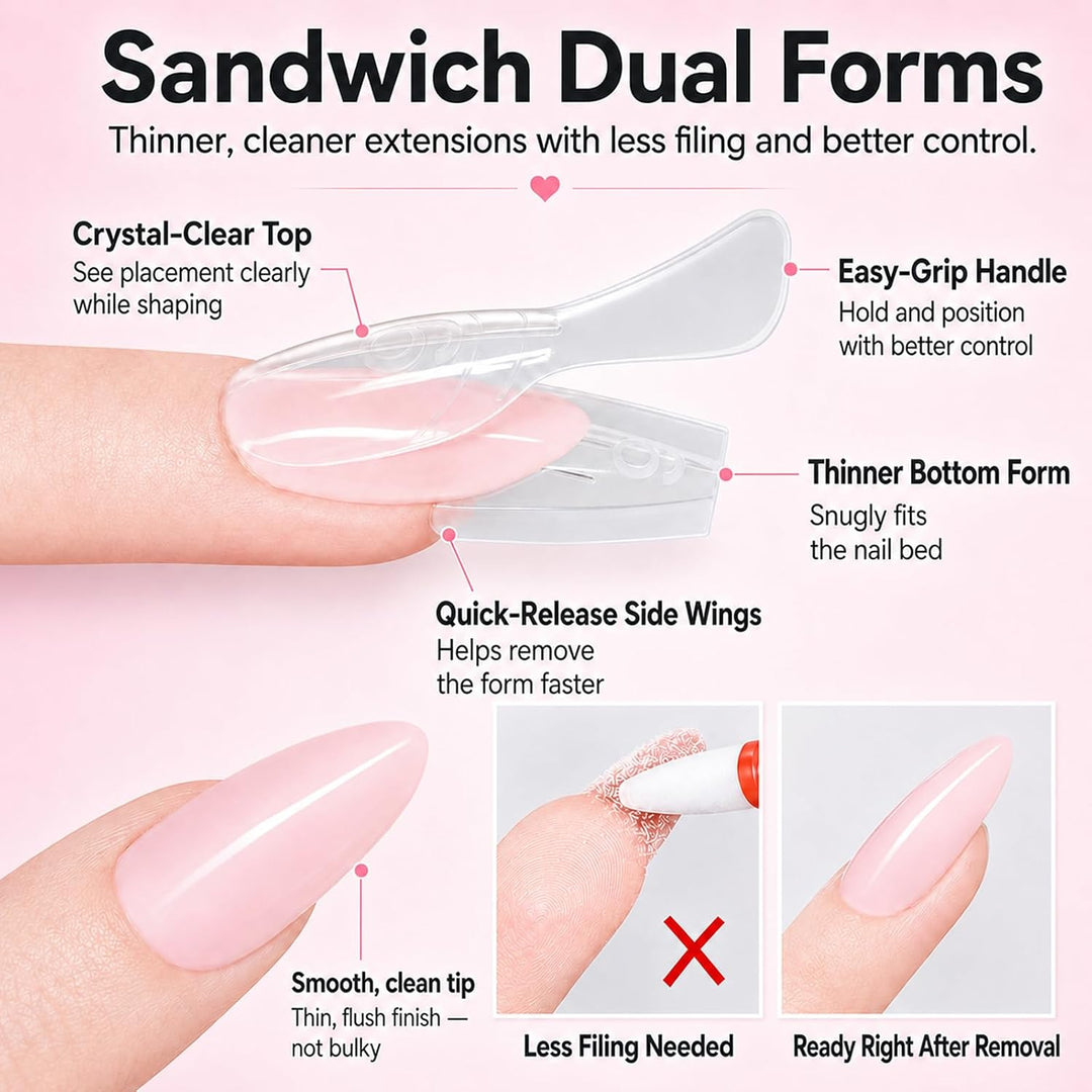 GlimightyX Kit de uñas de poligel con formas dobles sándwich, 3 col...