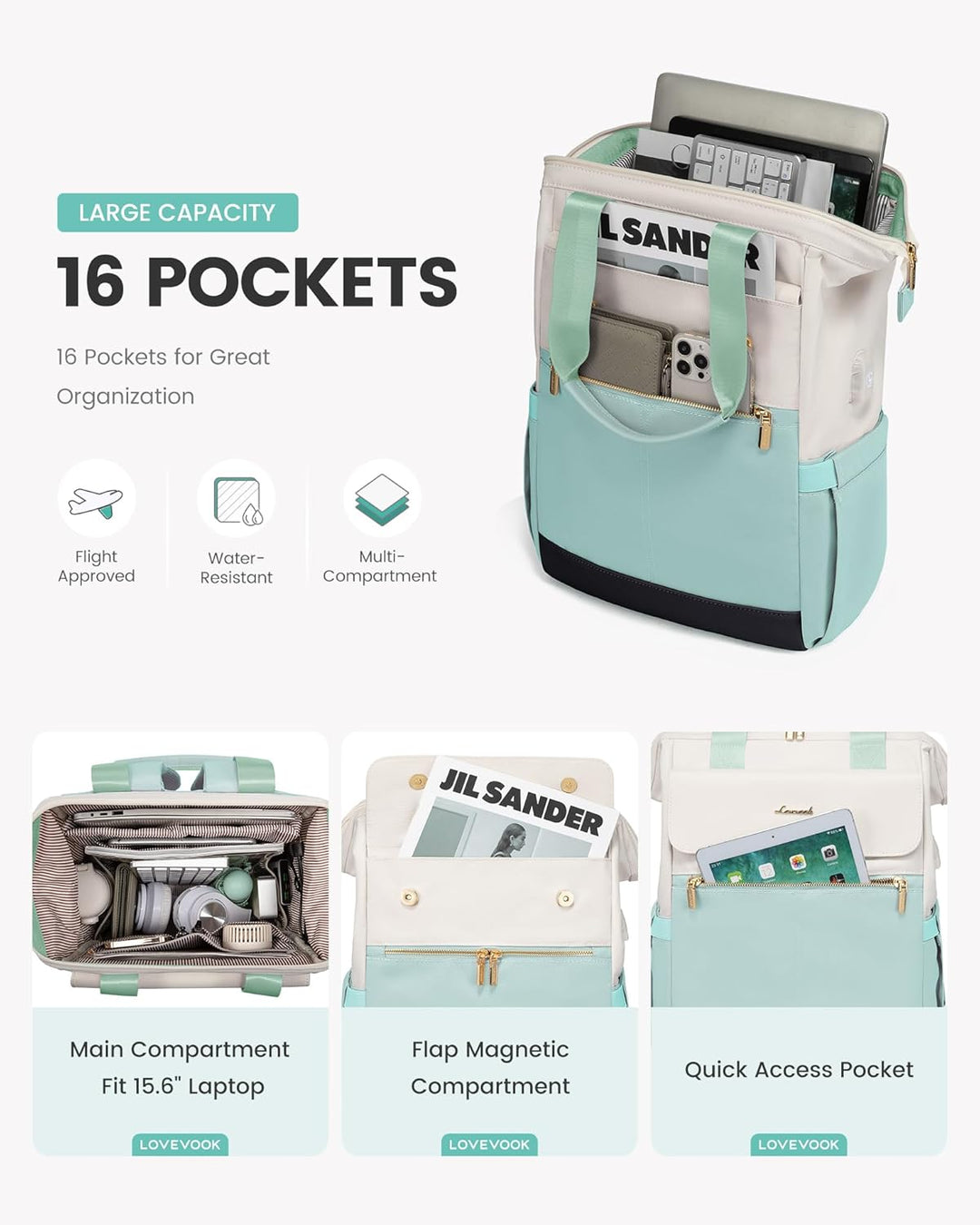 LOVEVOOK Mochila para Portátil para Mujeres, Mochila de Trabajo Con...