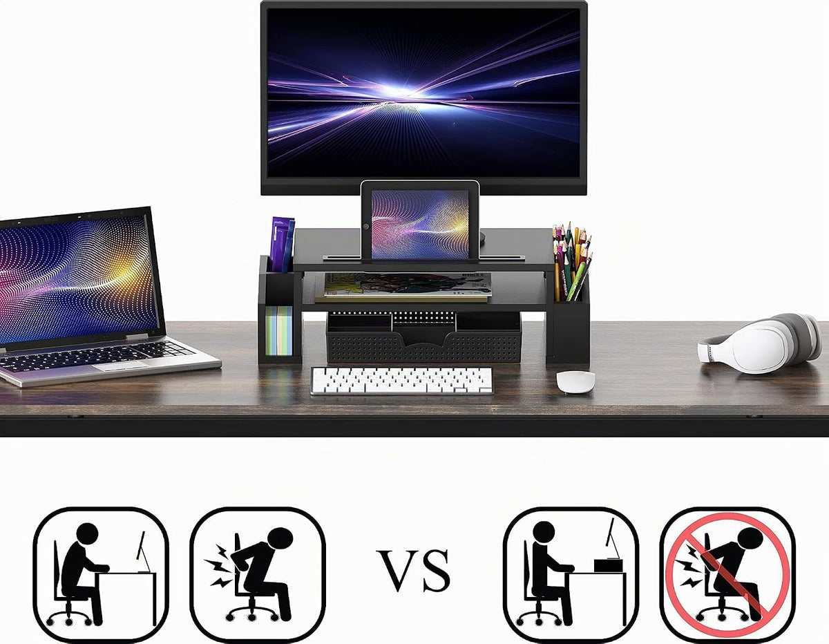 Soporte elevador para monitor de escritorio Simple Houseware con bandeja ajustable, negro