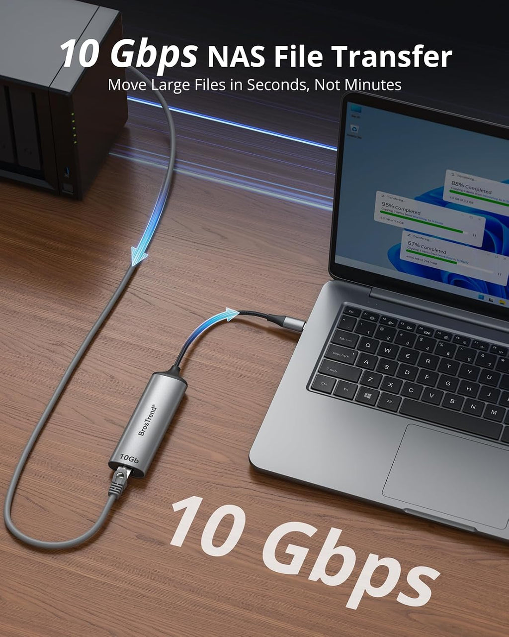 BrosTrend Adaptador USB C a Ethernet de 10 Gb para laptop, MacBook, PC