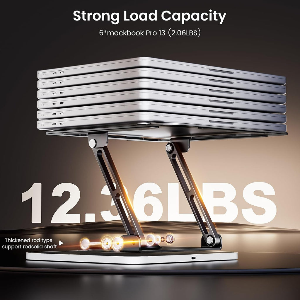JOYEKY Adjustable Laptop Stand con RGB Lighting,Aluminum Ergonomic Computer Stand con 360° Rotating Base,Foldable & Portable Laptop Riser, Suitable para All 10-16” Laptops (negro)
