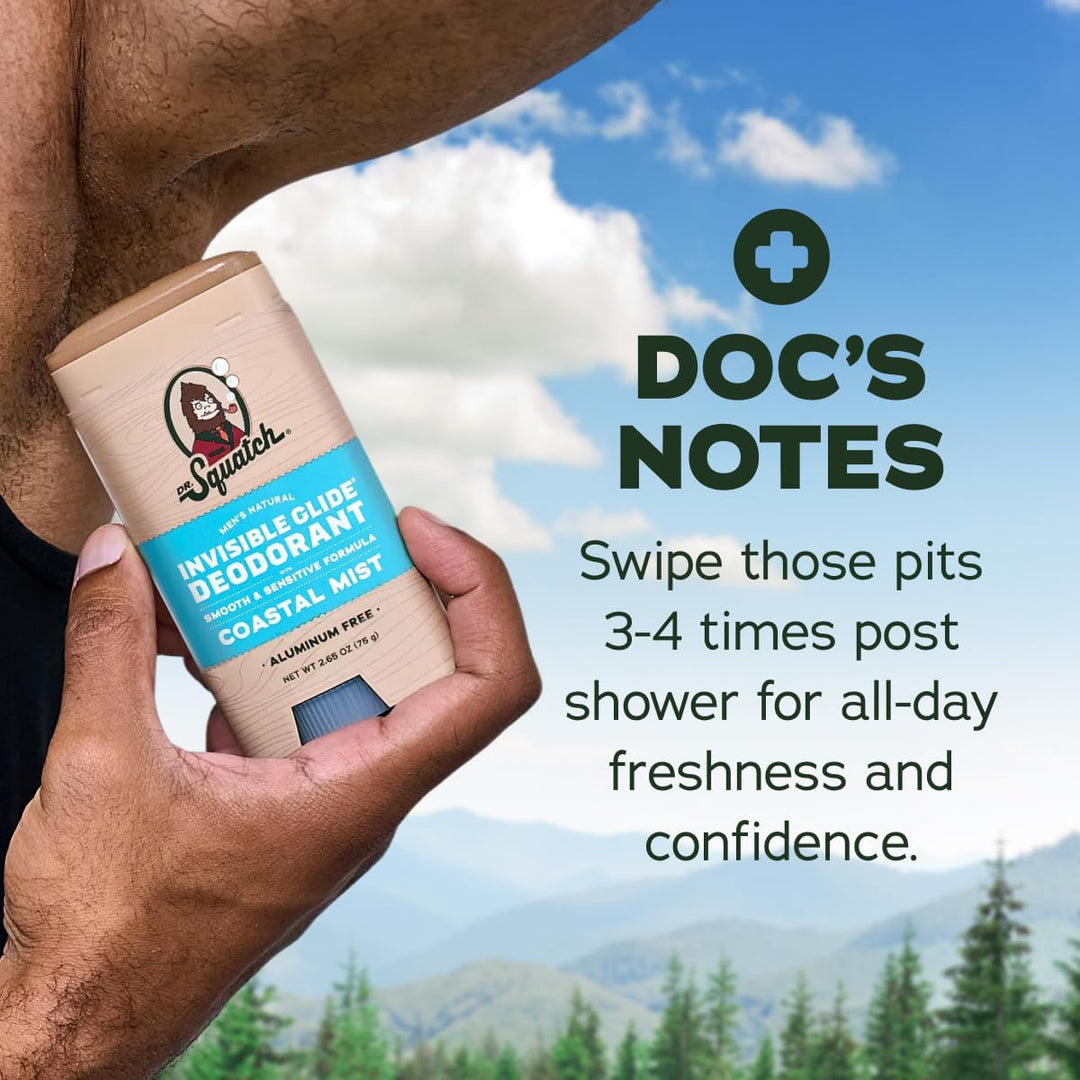 Dr. Squatch Invisible Glide Natural Desodorante para hombre, desliz...